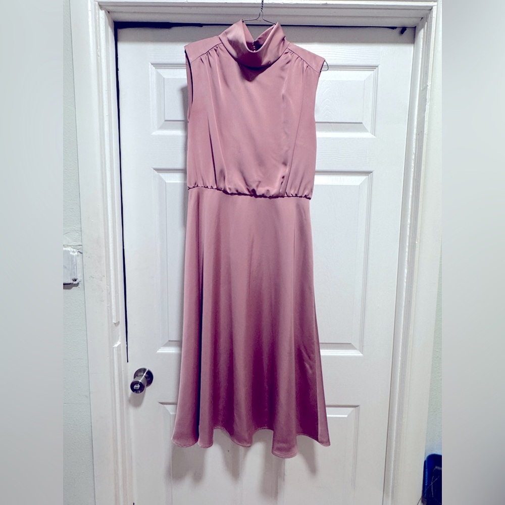 Maggy London womens pink silky midi party cocktail formal dress 8 high neck